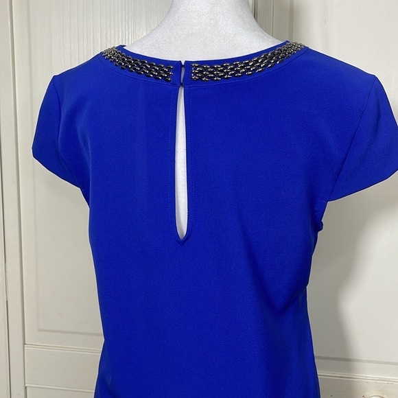 Jessica Simpson Royal Blue Sheath Dress Above The Knee Sz 10 Capped Sleeves - Picture 9 of 14